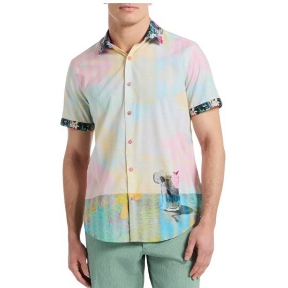 Robert Graham Mens XL Cocktail Haze Multi Color Button Up Short Sleeve Shirt NWT